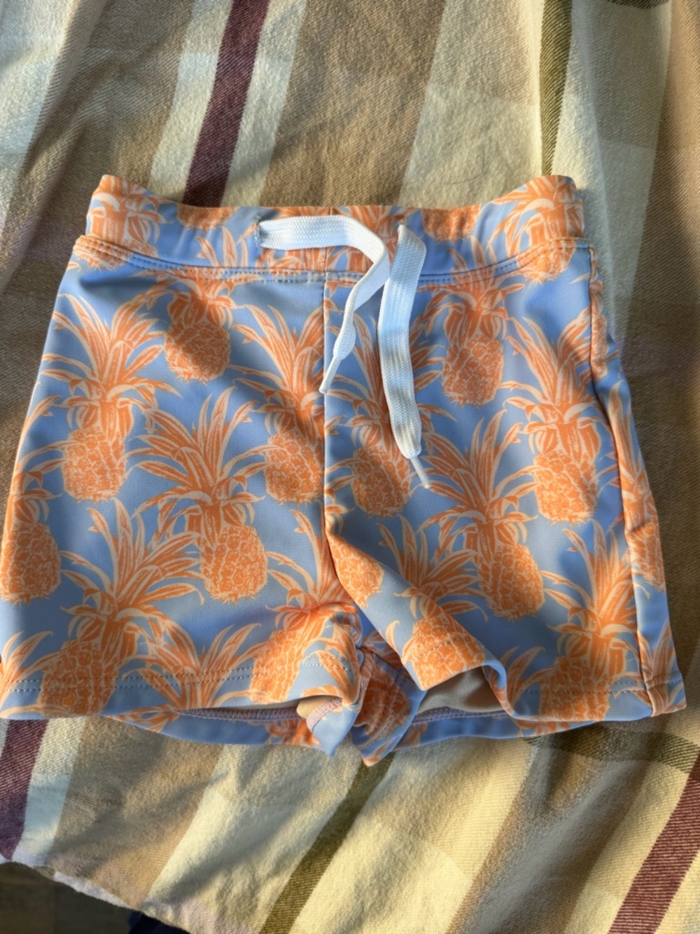 Kortni Jeane Kids Swim Trunks - Light Blue and Orange Pineapple Print